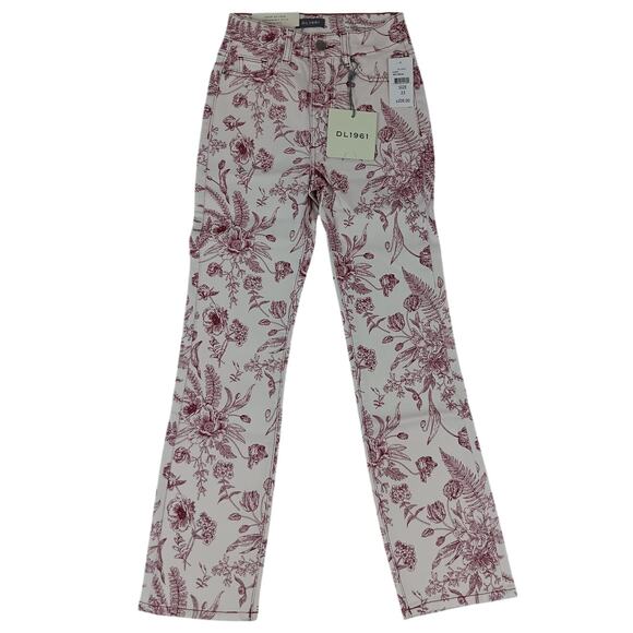 DL1961 Mara Ankle Jeans 23X27 White/Red High Rise Instasculpt Stretch Floral - Picture 2 of 16